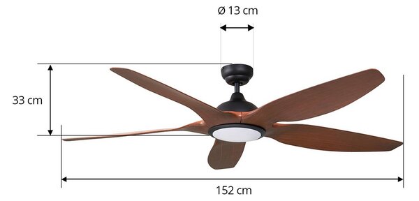 Wentylator sufitowy LED Lucande Omendo, czarny, DC, cichy, CCT Omendo Lucande, możliwość ściemniania, czarny, salon / jadalnia, metal, nowoczesny