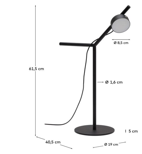 Czarna metalowa lampa stołowa LED ze ściemniaczem (wysokość 61,5 cm) Orey – Kave Home