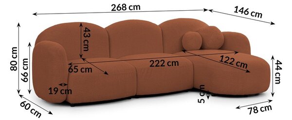 Narożnik z materiału bouclé (prawostronny/z szezlongiem) w kolorze terakoty Orbit – Ropez
