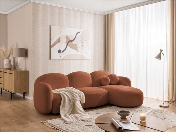 Narożnik z materiału bouclé (prawostronny/z szezlongiem) w kolorze terakoty Orbit – Ropez
