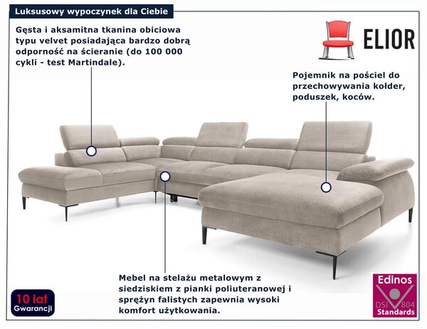 Beżowy nowoczesny narożnik U z funkcją spania Z6-C34