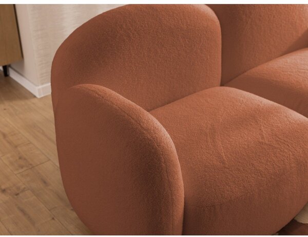 Narożnik z materiału bouclé (prawostronny/z szezlongiem) w kolorze terakoty Orbit – Ropez