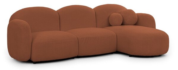 Narożnik z materiału bouclé (prawostronny/z szezlongiem) w kolorze terakoty Orbit – Ropez