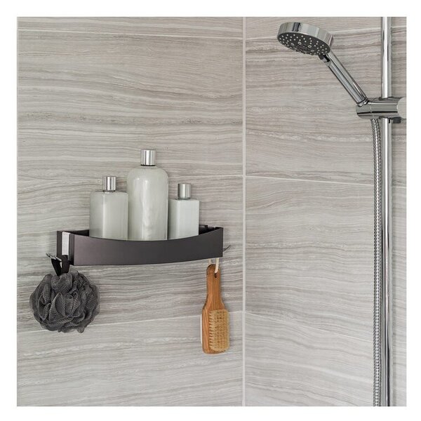 Czarna samoprzylepna półka Compactor Clever Flip Shower Shelf