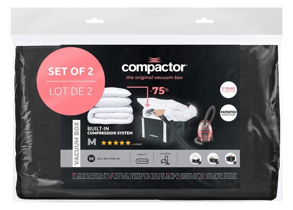 Tekstylne pojemniki do przechowywania ubrań zestaw 2 szt. próżniowe/usztywniane 42x25x25 cm Black Edition – Compactor