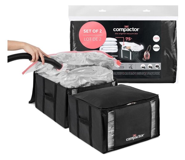 Tekstylne pojemniki do przechowywania ubrań zestaw 2 szt. próżniowe/usztywniane 42x25x25 cm Black Edition – Compactor
