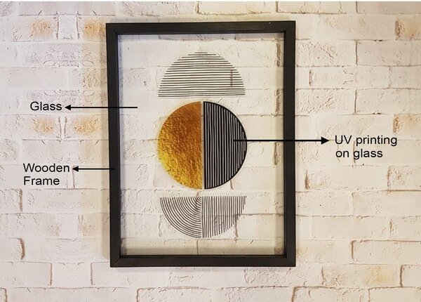 Szklany obraz w czarnej ramie Vavien Artwork Shapes II., 32x42 cm