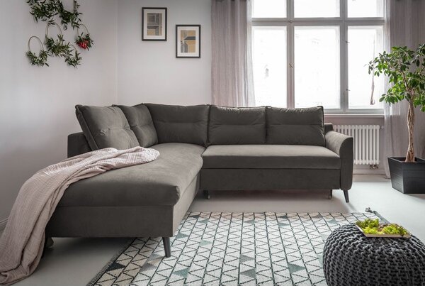 Ciemnoszary aksamitny narożnik rozkładany Miuform Stylish Stan L, lewostronny