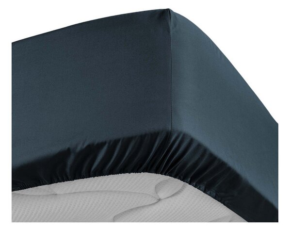Ciemnoniebieskie prześcieradło z perkalu bawełnianego z gumką 160x200 cm Percaline – douceur d'intérieur