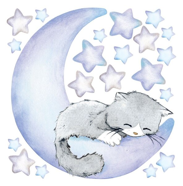 Niebieskie dziecięce naklejki ścienne Ambiance Magic Cat