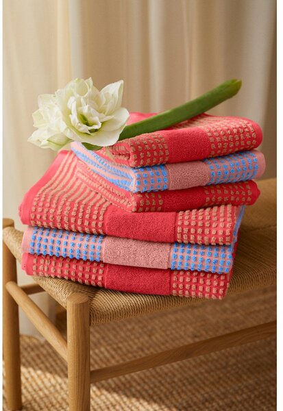 Niebiesko-różowy ręcznik z bawełny organicznej frotte 50x100 cm Check – JUNA
