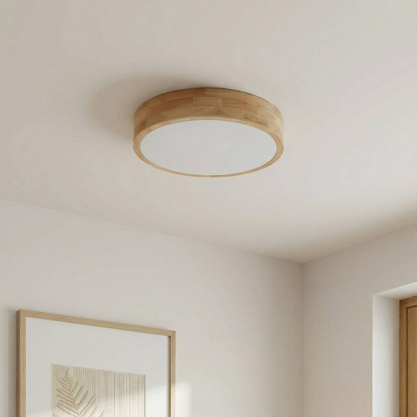 Lampa sufitowa Tanju Lindby, możliwość ściemniania, jasne drewno, salon / jadalnia, drewno, dworkowy / rustykalny