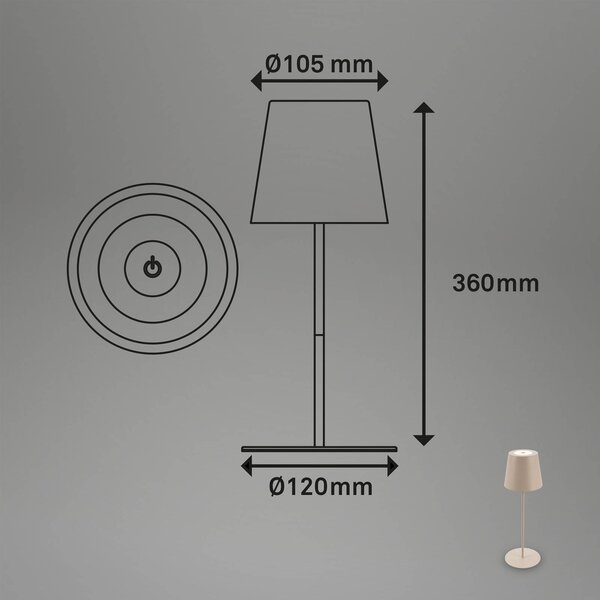 Briloner Lampa stołowa LED 7508011, beżowa, 2 700 K IP44 ściemniacz dotykowy możliwość ściemniania, kremowy / amber, salon / jadalnia, metal, nowoczesny