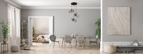 ANTOIN lampa wisząca czarna klosze druciane na pasku 3xE27 PND-2445-3-BK