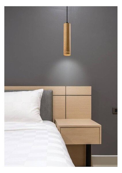 Czarna lampa wisząca z drewnianym kloszem ø 7 cm Tubo – Candellux Lighting