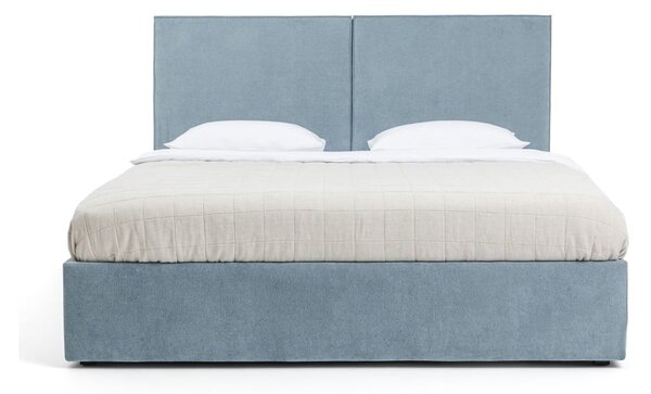 Niebieskie tapicerowane łóżko dwuosobowe ze schowkiem z materacem i stelażem 160x200 cm Thessa Bold – Bonami Selection