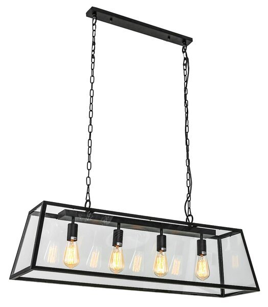 LAVERNO lampa czarna loft szklana latarnia 4xE27 na łańcuchach MD-102721-4-B
