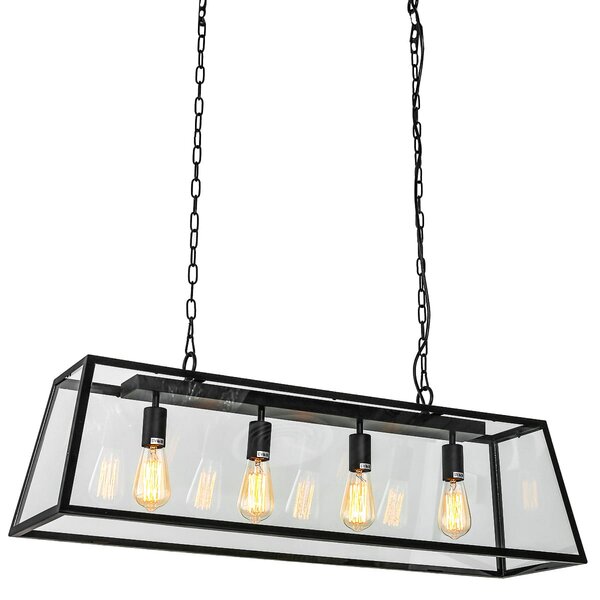 LAVERNO lampa czarna loft szklana latarnia 4xE27 na łańcuchach MD-102721-4-B