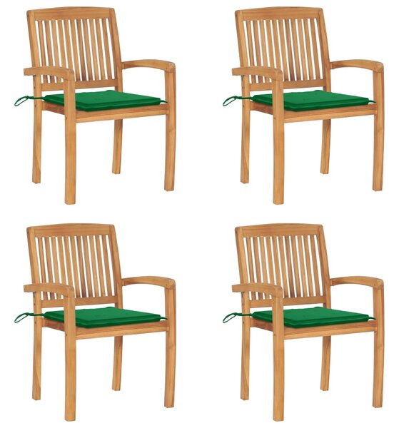 Sztaplowane krzesła ogrodowe z poduszkami, 4 szt., tekowe