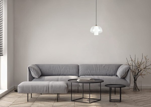 FEDER lampa wisząca klosz przezroczysty z białym dłuższym kloszem w środku 1xE27 PND-61001B-BK