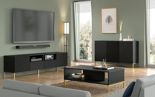 Komoda glamour 150 cm czarny mat + złote nóżki F0-A72