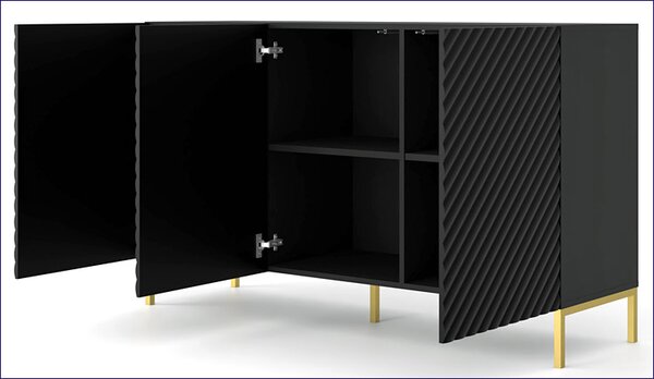 Komoda glamour 150 cm czarny mat + złote nóżki F0-A72