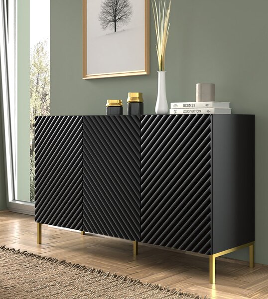 Komoda glamour 150 cm czarny mat + złote nóżki F0-A72