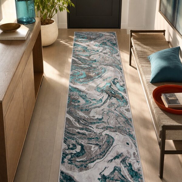 Szaro-turkusowy chodnik 60x230 cm Marbled – Flair Rugs