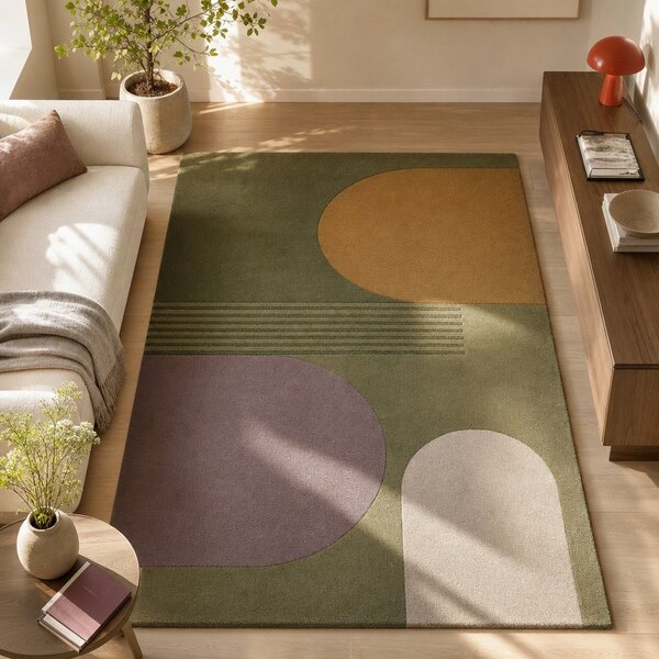 Zielony wełniany dywan tkany ręcznie 120x180 cm Lozenge – Flair Rugs