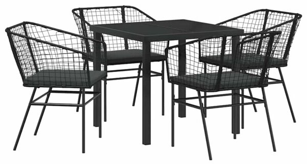 Zestaw Mebli Ogrodowych Komplet Jadalniany 5-Częściowy Czarny Rattan Na Taras Balkon Ogród