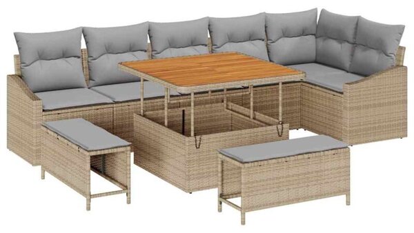 Zestaw Mebli Ogrodowych Komplet Wypoczynkowy Z Poduszkami 9-Częściowy Beżowy Rattan Na Taras Balkon Ogród