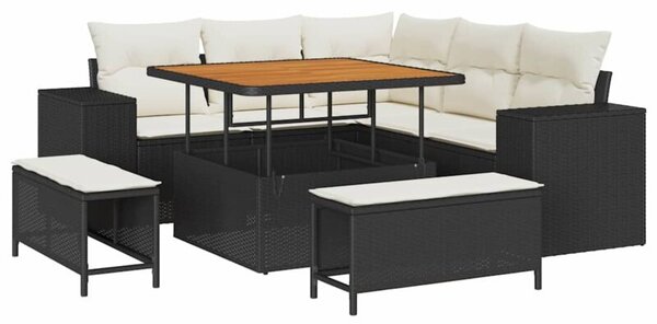 Zestaw Mebli Ogrodowych Komplet Wypoczynkowy Z Poduszkami 8-Częściowy Czarny Rattan Na Taras Balkon Ogród