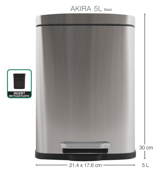 Stalowy kosz na śmieci z pedałem w kolorze matowego srebra 5 l Akira – Spirella