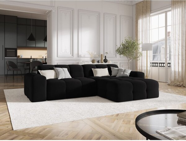 Czarny aksamitny narożnik (prawostronny) Kendal – Micadoni Home