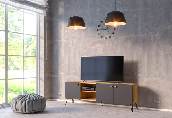 Nowoczesna szafka RTV dąb craft + czarny R9-K79