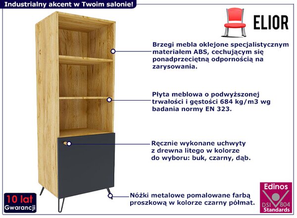 Industrialna witryna z drzwiczkami dąb craft + czarny M1-G47