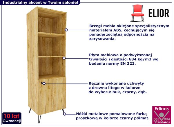 Witryna na metalowych nogach w stylu loft dąb craft B3-T37