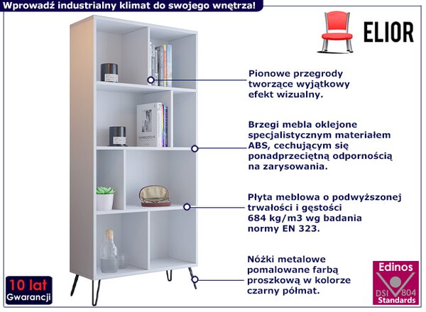 Biały wysoki regał z półkami w stylu loft S9-R36
