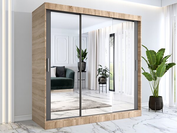 Szafa przesuwna z lustrem dąb sonoma + antracyt 200 cm D6-D82