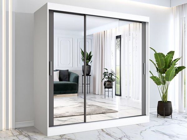 Szafa przesuwna z lustrem biały + antracyt 200 cm W7-S94