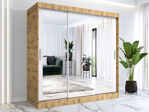 Szafa przesuwna z lustrem dąb artisan + biały 200 cm G6-F43