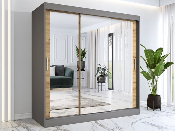 Szafa przesuwna z lustrem antracyt + dąb artisan 200 cm A8-R75