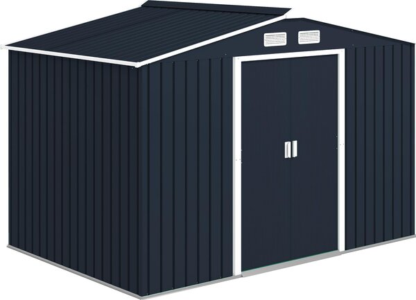 Domek ogrodowy Outsunny 4,9 m², z dachem dwuspadowym, drzwiami przesuwnymi, fundamentem, 277 x 195 x 192 cm, ocynkowany stalowy domek narzdziowy, odporny na warunki atmosferyczne, do ogrodu, ciemnoszary