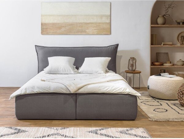 Ciemnoszare tapicerowane łóżko dwuosobowe ze schowkiem i stelażem 180x200 cm Jade – Bobochic Paris