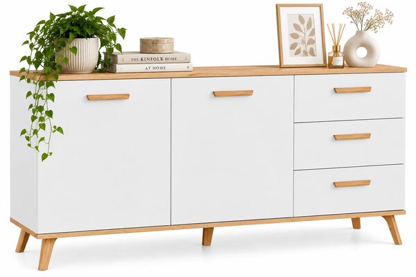 Komoda dwudrzwiowa z 3 szufladami w stylu scandi biały + dąb artisan T6-C80