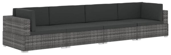 Sofa 4-częściowa do ogrodu, z poduszkami, polirattan, szara