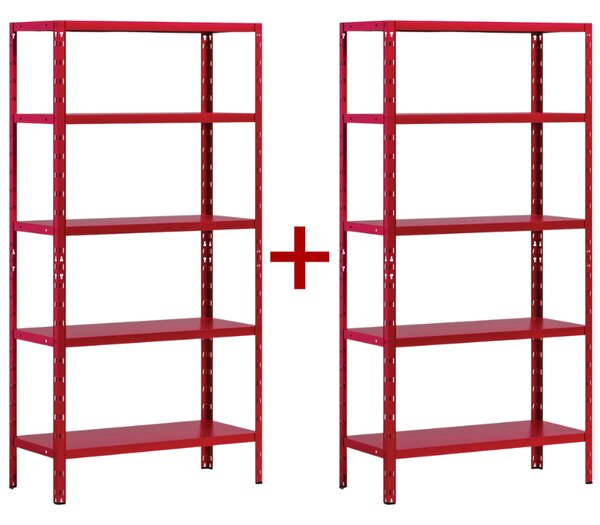 Regał półkowy 1+1 GRATIS, 1800x900x400 mmmm, 5 półek, nośność półki 70 kg, czerwony