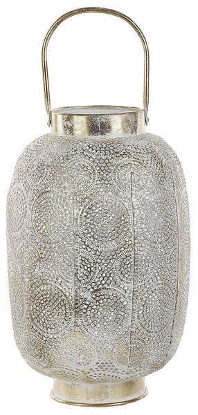 Boho lampion złoty metalowy 40 cm szklany wkład orientalna dekoracja ażur Lantau Beliani