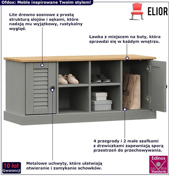 Szara drewniana szafka na buty P2-R42