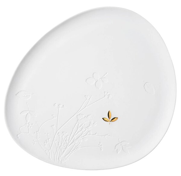 Duży talerz z białej porcelany GOLD LEAF